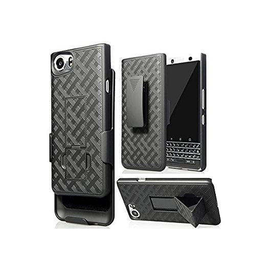 BlackBerry KEYone Clip Case, Nakedcellphone's Black Kickstand Case + Belt Clip Holster for BlackBerry KEYone Phone (Verizon/ATT/Sprint/Unlocked)