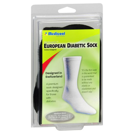 Medicool European Diabetic Comfort Sock White Medium Black