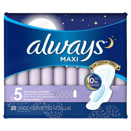 Always Maxi Pads with Wings Unscented, Overnight Extra Heavy