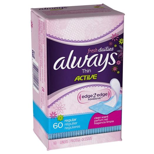 Always Thin Active Dailies Wrapped Liners, Regular Fresh Scent