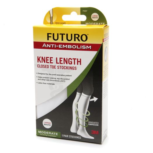 FUTURO Anti-Embolism Moderate Knee Length Closed Toe Stockings White,White