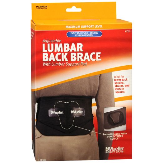 Mueller Sport Care Adjustable Lumbar Back Brace, Maximum Support, Model 6721 One Size Black