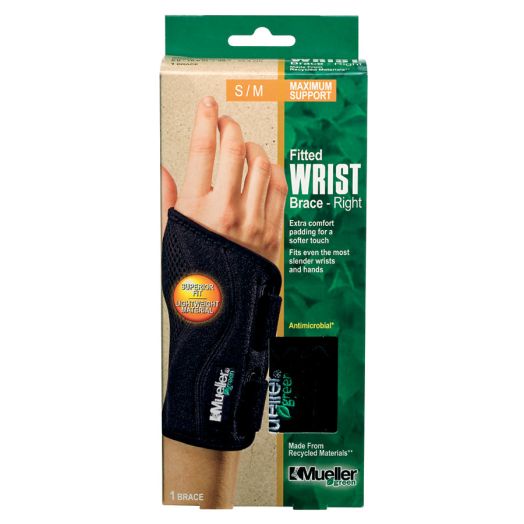 Mueller Green Fitted Wrist Brace, Maximum Support, Right S/M