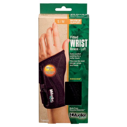 Mueller Green Fitted Wrist Brace, Maximum Support, Left S/M