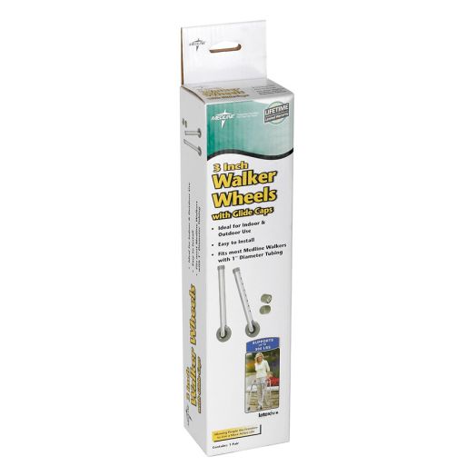 Medline 3 Inch Walker Wheels with Glide Caps