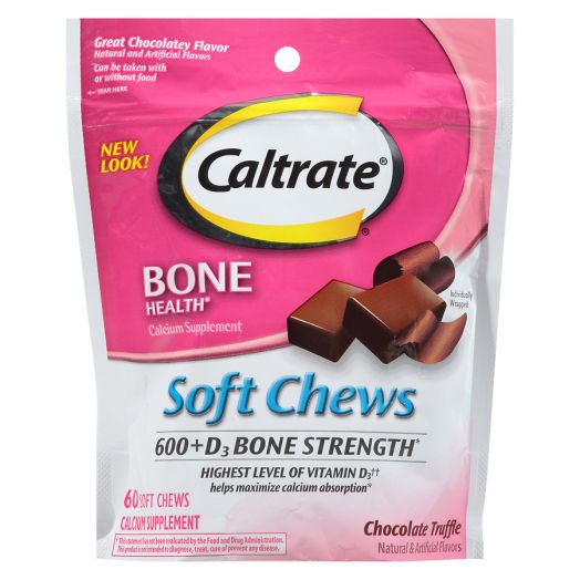 Caltrate Calcium & Vitamin D Supplement, 600+D, Soft Chews Chocolate Truffle