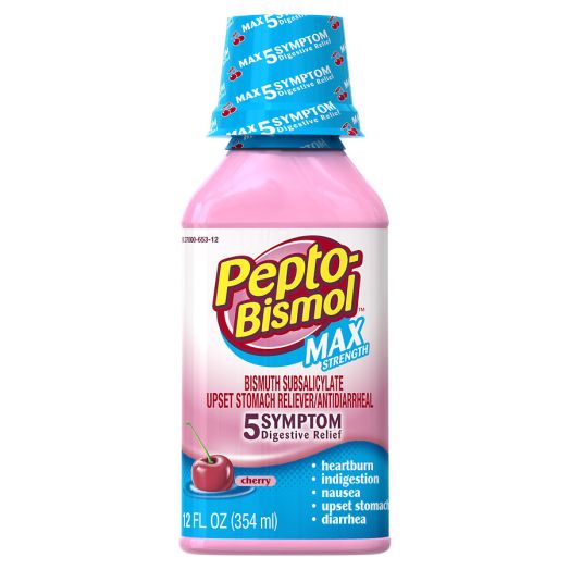 Pepto-Bismol Upset Stomach Reliever/Antidiarrheal Liquid Max Strength Cherry