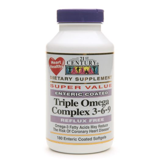 21st Century Enteric Coated Triple Omega Complex 3-6-9, Reflux Free
