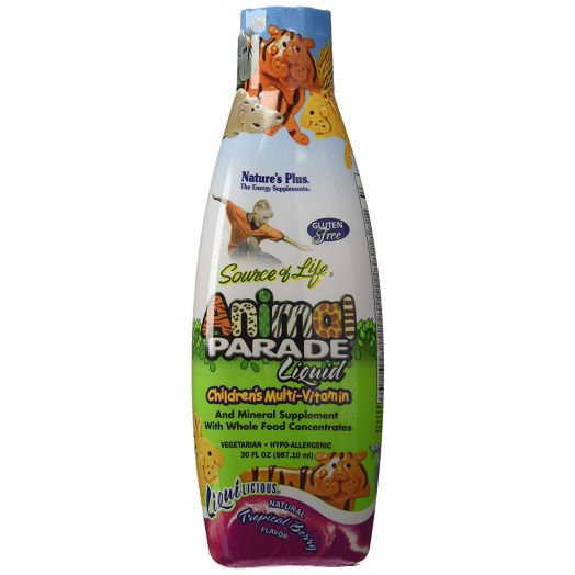 Natures Plus Animal Parade Source of Life Childrens Liquid Multivitamin - Tropical Berry Flavor - 30 fl oz - Whole Food Supplement - Vegetarian, Gluten Free - 60 Servings