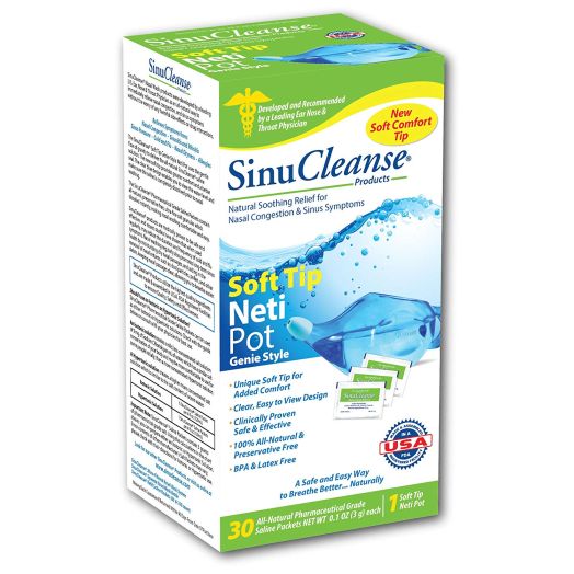 SinuCleanse Nasal Wash System, Plastic soft tip Neti Pot With Salt Packets