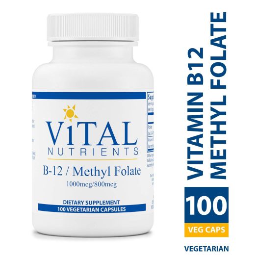 Vital Nutrients - Vitamin B12 / Methyl Folate - Supports Red Blood Cell Formation and Nerve Function - 100 Capsules
