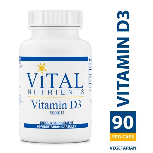 Vital Nutrients - Vitamin D3 5,000 IU - Supports Calcium Absorption and Bone Health - Gluten Free - 90 Vegetarian Capsules