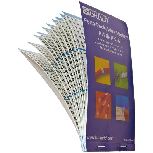 Brady Porta-Pak Wire Markers (PWM-PK-8) - Black on White Vinyl Cloth, A through Z, 0 through 90, Symbols (1 Booklet) - 31208