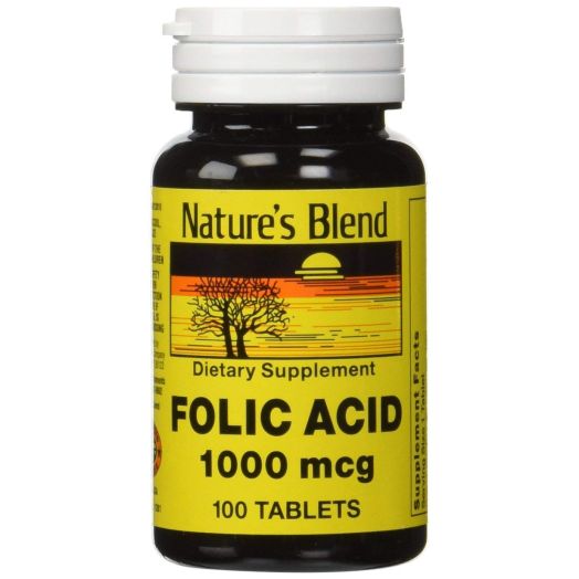 Nature's Blend Folic Acid 1000 mcg 100 Tablets