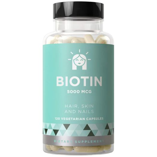 BIOTIN 5000 mcg - Healthier Hair Growth, Stronger Nails, Glowing Skin - 120 Vegetarian Soft Capsules