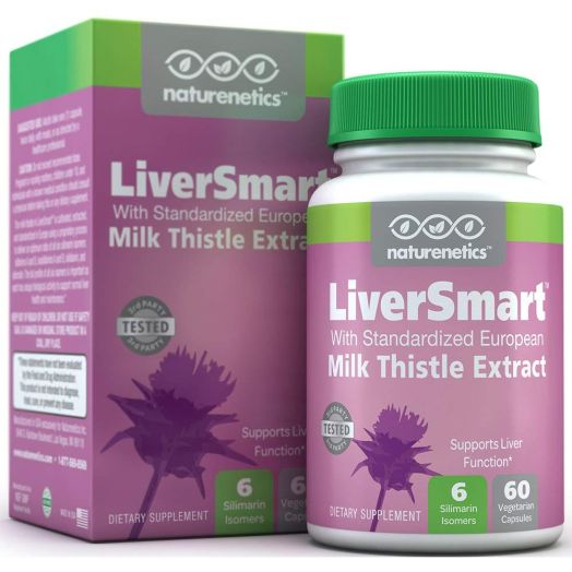 Milk Thistle Liver Cleanse Detox and Support Supplement - LiverSmart by Naturenetics: 145mg Silymarin  6 Liver Detoxifier and Regenerator Ingredients Including Dandelion Root and Artichoke  Vegan  Tested