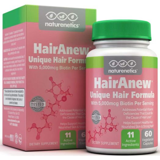 HairAnew (Unique Hair Growth Vitamins with Biotin) - Tested - for Hair, Skin and Nails - Women and Men - Addresses Vitamin Deficiencies That Could Be The Cause of Hair Loss/Lack of Regrowth (1 Bottle)