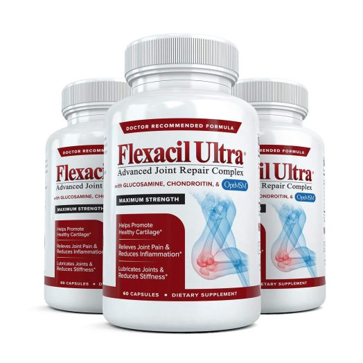 Flexacil Ultra - Maximum Strength Joint Pain Relief Supplement - Best Joint Supplement for Women and Men to Help Reduce Inflammation with Glucosamine, Chondroitin, and MSM, 3 Bottles, 60 Capsules Each