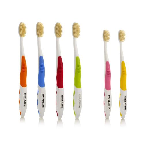 Doctor Plotka's Mouthwatchers Antimicrobial Floss Bristle Silver Toothbrush, Family, 6 Pack