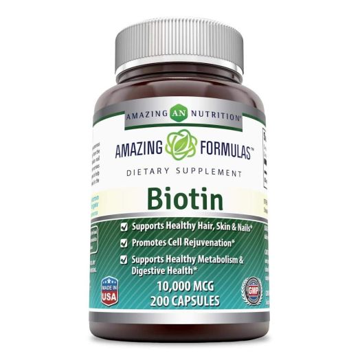 Amazing Formulas Biotin Supplement - 10,000mcg - 200 Capsules - Supports Healthy Hair, Skin and Nails - Promotes Cell Rejuvenation