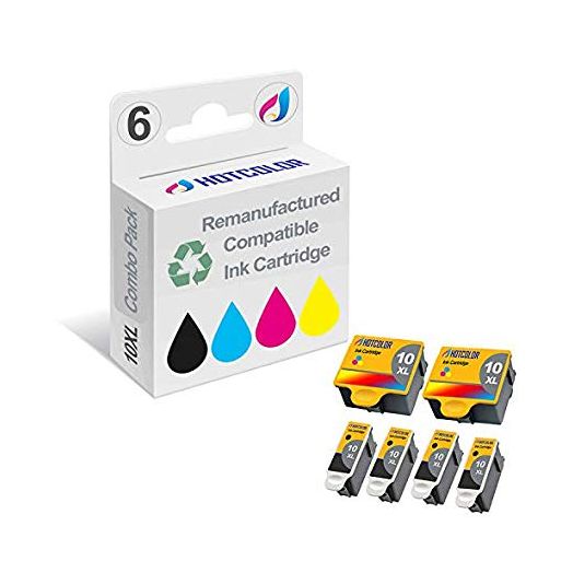 HOTCOLOR Compatible Ink Cartridge Replacements for Kodak #10XL Black Kodak #10 10XL Color (2 Color 4 Black) Work for Kodak 5100 5300 5500 3250 5250 ESP3 ESP5 ESP7 ESP9 Printer
