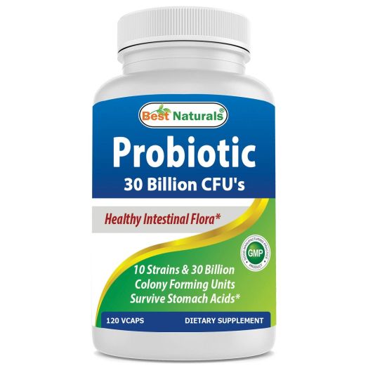 Best Naturals Probiotic 10 Strains and 30 Billion CFU Intestinal Flora, 120 Veggie Capsules - shelf stable probiotic