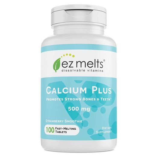 EZ Melts Calcium Plus with D3 and Magnesium, 500 mg, Sublingual Vitamins, Vegetarian, Zero Sugar, Natural Strawberry Flavor, 100 Fast Dissolve Tablets