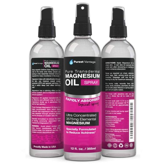 Pure Magnesium Oil Spray - LEAST ITCHY and Highest Potency - ONE 12fl. Oz Transdermal Magnesium Oil - Used for Joint Pain, Sore Muscles, Insomnia, Restless Leg Syndrome, Headaches and more - Made in USA