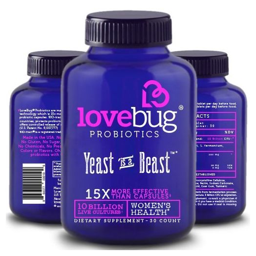 LoveBug Probiotics - Daily Probiotic for Women, Yeast is a Beast, 30 Delayed Release Probiotic Tablets with Cranberry and D-Mannose Supplement - Promotes Urinary Tract Health and Optimal Yeast Levels