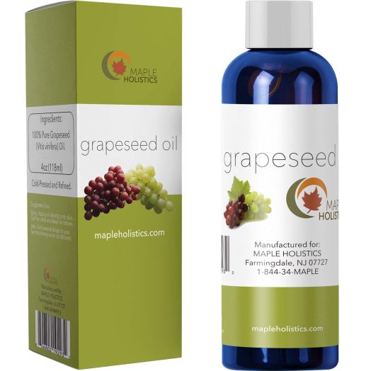 Pure Grapeseed Oil for Hair, Face and Acne - Cold Pressed and 100% Pure for Highest Efficacy - Great Massage Oil Base - Use to Prevent Aging and Wrinkles - 4 Oz - USA Made By Maple Holistics