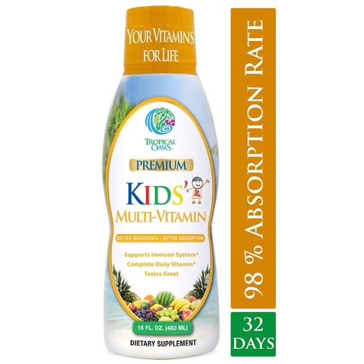 Premium Kids Liquid Multivitamin and Superfood -100% DV of 14 Vitamins for Kids. Multi-Vitamin for Children Ages 4+. Great Tasting, Non-GMO, No Sugar - Max Absorption - 16 oz, 32 Serv