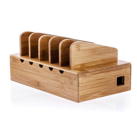 Prosumer's Choice Natural Bamboo Charging Station Rack for Smartphones and Tablets