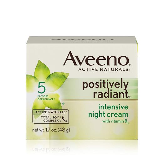 Aveeno Positively Radiant Intensive Moisturizing Night Cream with Total Soy Complex and Vitamin B3, Oil-Free, Non-Greasy, Hypoallergenic and Non-Comedogenic, 1.7 oz