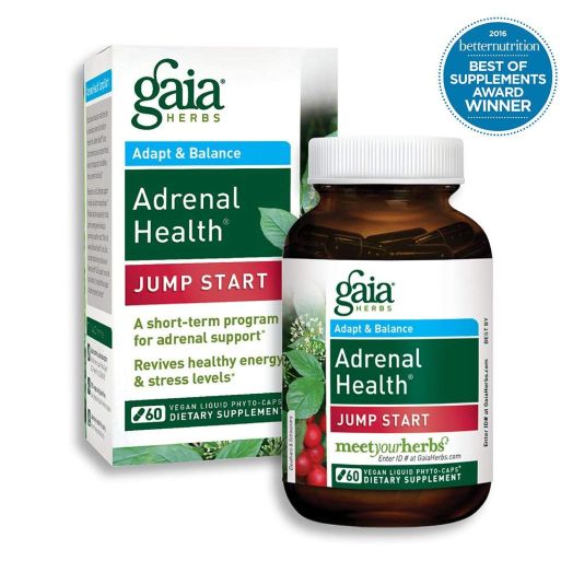 Gaia Herbs Adrenal Health Jump Start, Vegan Liquid Capsules, 60 Count - Adrenal Fatigue Supplement for Mood Support and Optimal Energy with Rhodiola, Ginseng, Cordyceps