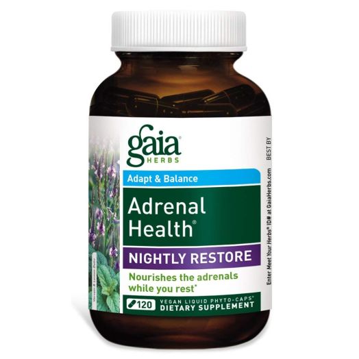 Gaia Herbs Adrenal Health Nightly Restore, Vegan Liquid Capsules, 120 Count - Calming Sleep and Stress Support, Ashwagandha, Reishi, Cordyceps, Lemon Balm   (Packaging May Vary)