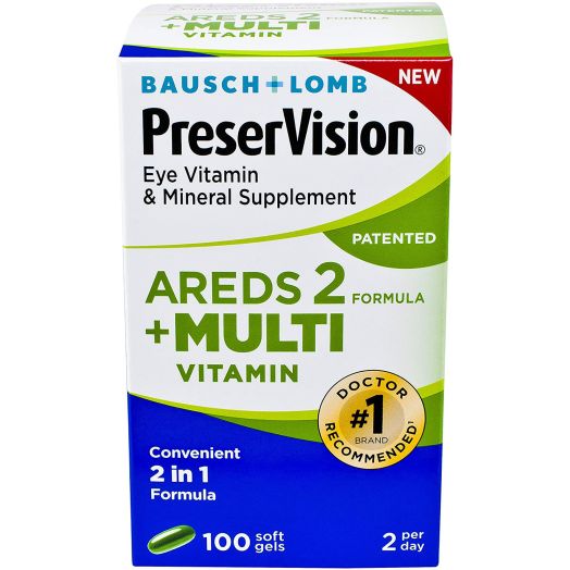 Bausch + Lomb PreserVision AREDS 2 Plus Multivitamin, Eye Vitamin and Mineral Supplement Soft Gels, 100 Count Bottle
