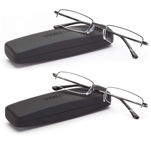 DOUBLETAKE 2 Pack Half Rim Reading Glass Readers w Hard Case