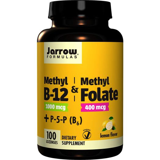 Jarrow Formulas Methyl B-12/Methyl Folate and Pyridoxal-5-phosphate (P-5-P) Lozenges, Supports Brain Health, 100 Count
