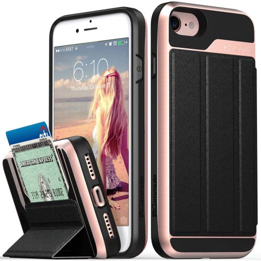 iPhone 8 Wallet Case, iPhone 7 Wallet Case, Vena [vCommute][Military Grade  Drop Protection] Flip Leather Cover Card Slot Holder with Kickstand for Apple iPhone 8 / iPhone 7 (Rose Gold/Black)