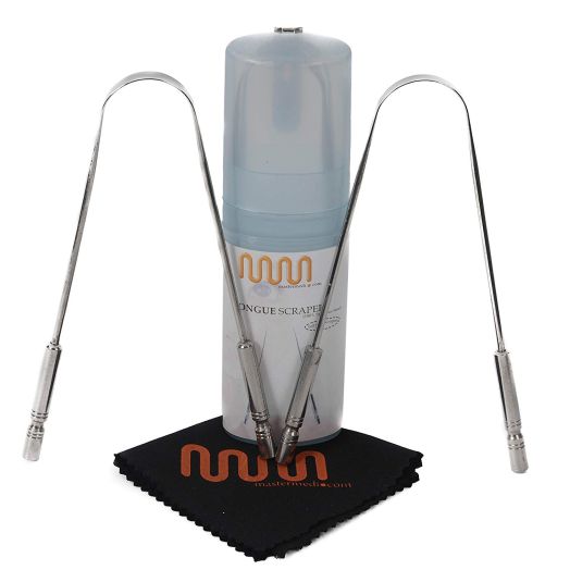 MasterMedi Set of 2 Tongue Cleaner Tongue Scraper Surgical Grade  Stainless Steel Tongue Brush Dental Kit Professional Stainless Steel Eliminate Bad Breath With Tongue Sweeper Non-synthetic Grip