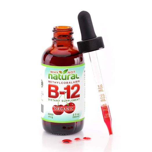Organic Vitamin B12 - Extra Strength 60 x 5000mcg Liquid Drops (Methylcobalamin), w/Natural Cherry Flavor | Designed to Maximize Absorption and Energy | Vegan, Gluten and GMO-Free