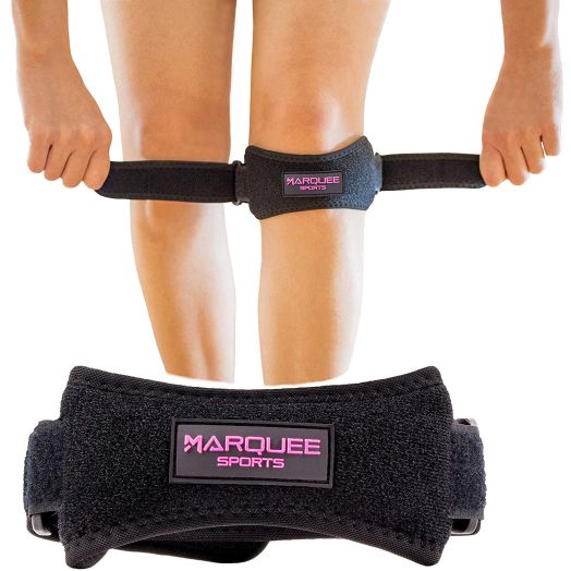 Marquee Sports Patella Knee Strap for Running, Basketball, and Hiking Adjustable Patellar Tendon Pain Relief and Support Brace from Jumper's Knee, Chondromalacia, and Tendonitis/Black