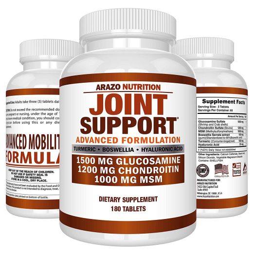 Glucosamine Chondroitin Turmeric MSM Boswellia - Joint Support Supplement for Relief 180 Tablets - Arazo Nutrition