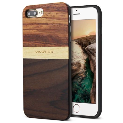 YFWOOD for Wooden iPhone 8 Plus Case, for iPhone 7 Plus Case, Unique Patented Shockproof Hybrid Slim Thin Rubber and Wooden Grain Phone Case for iPhone 7/8 Plus