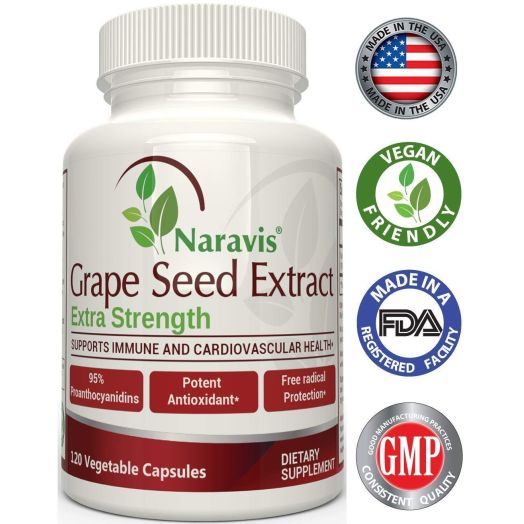 Naravis Grape Seed Extract - 400 mg - 120 Veggie Capsules - 95% Proanthocyanidins - All Natural - Non-GMO Antioxidant Supplement