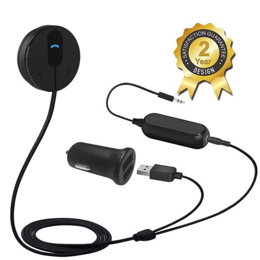 Besign BK01 Bluetooth 4.1 Car Kit Hands-Free Wireless Talking and Music Streaming Receiver with Dual Port USB Car Charger and Ground Loop Noise Isolator for Car with 3.5mm AUX Input Port