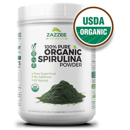 USDA Organic Spirulina Powder | Super Value | 303 Servings | 2.2 Pounds (1 KG) | 100% Pure and Non-Irradiated | Non-GMO and All-Natural | Mess-Free Wide Mouth Container | Vegetarian/Vegan