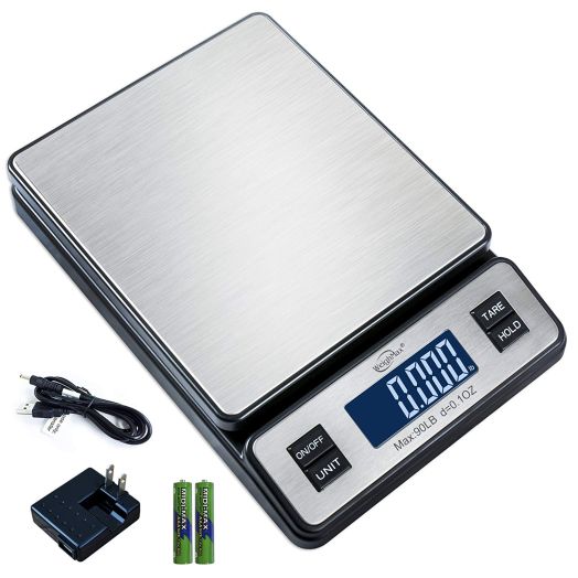 Weighmax W-2809 90 LB X 0.1 OZ Durable Stainless Steel Digital Postal Scale, Shipping Scale With AC adapter