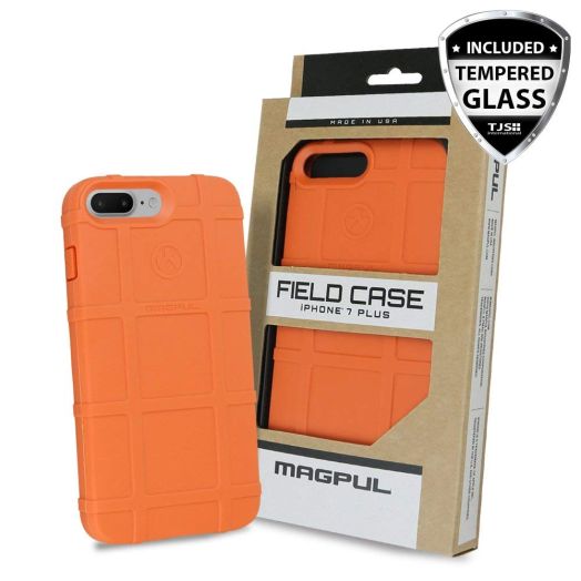 iPhone 7 Plus Case, iPhone 8 Plus Case, with TJS [Tempered Glass Screen Protector], Magpul [Field] MAG849 Polymer Case Cover Retail Packaging for Apple iPhone 7 Plus/iPhone 8 Plus (Orange)