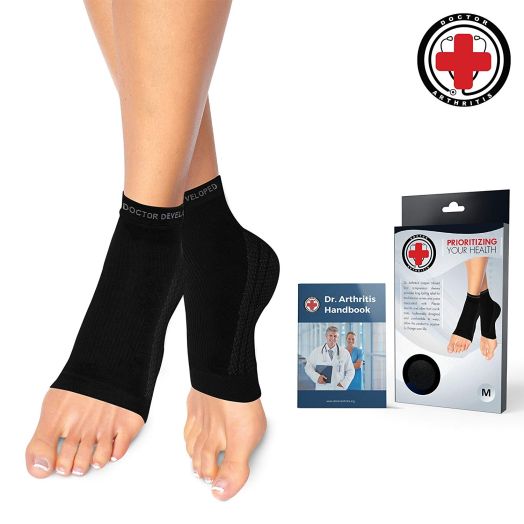 Dr. Arthritis Doctor Developed Copper Foot Compression Sleeves/Plantar Fasciitis Socks (Pair) Doctor Written Handbook Guaranteed Relief Plantar Fasciitis, Heel Support and Ankle Conditions